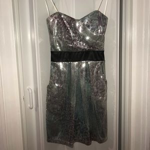 Strapless bodycon glitter cheetah sequence dress